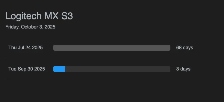 screenshot of an app that compares the aliexpress m10 and Logitech MX S3 mouse