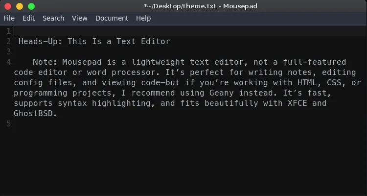 get a beautiful custom Mousepad theme for GhostBSD XFCE