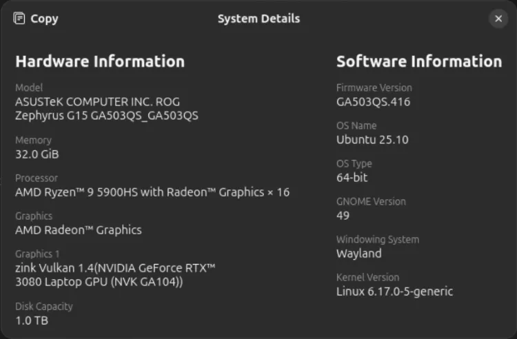 Zepyrus Ubuntu 25.10 asusctl compiled